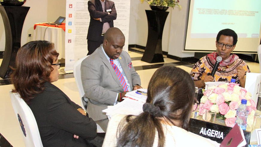 Rwanda-'s-Ambassador-to-the-AU-Hope-Gasatura-making-a-presentation-during-the-retreat