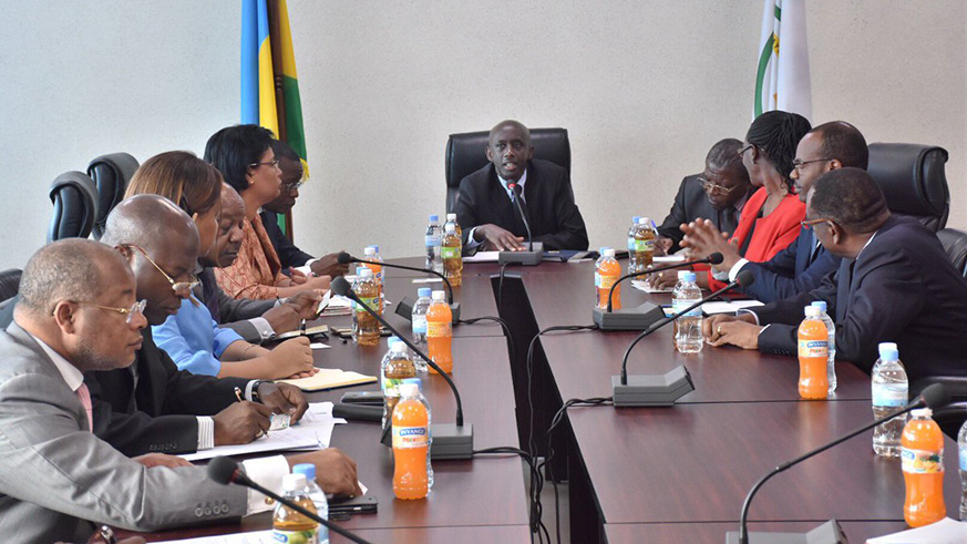 Minister for Local Government, Francis Kaboneka, addresses the Angolan delegation yesterday. Courtesy.