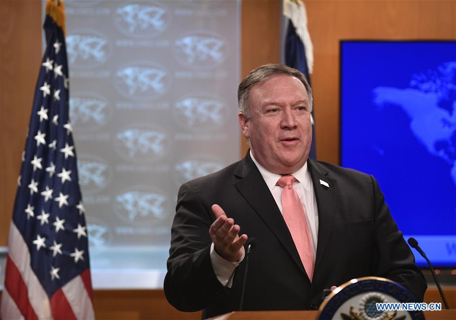 U.S. Secretary of State Mike Pompeo speaks during a press briefing in Washington D.C., the United States, Oct. 23, 2018.