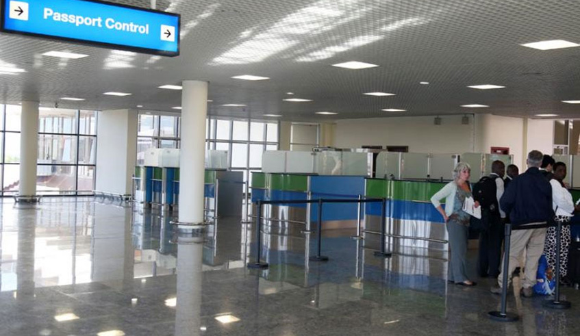 The passport control section at Kigali International Airport. Rwanda has continued to open up to the world to make it easier for people from different countries through visa waivers. File Photo.