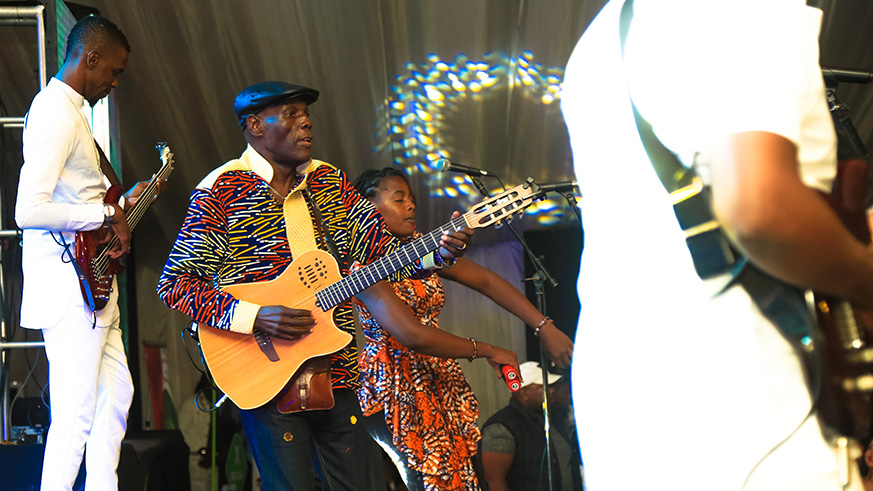 Zimbabwean Afro Jazz legend Oliver Mtukudzi and his band performs at the Kigali Jazz Junction on Friday. Faustin Niyigena.