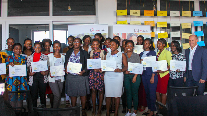 Graduates posing with their certificates on Friday, at Fair View,Kimihurura. Joan Mbabazi.