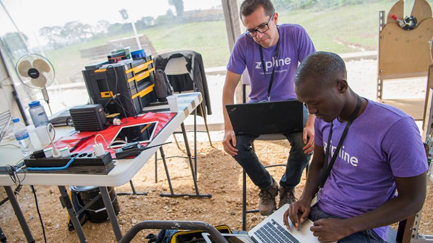 Zipline team prepare to launch a drone in Muhanga. (File)
