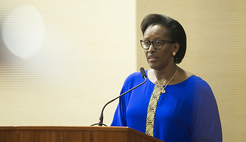 First Lady, Mrs Jeannette Kagame,  addresses the 11th Pan-African Parliament Conference on Womenu2019s Rights at Parliament yesterday. Nadege Imbabazi.
