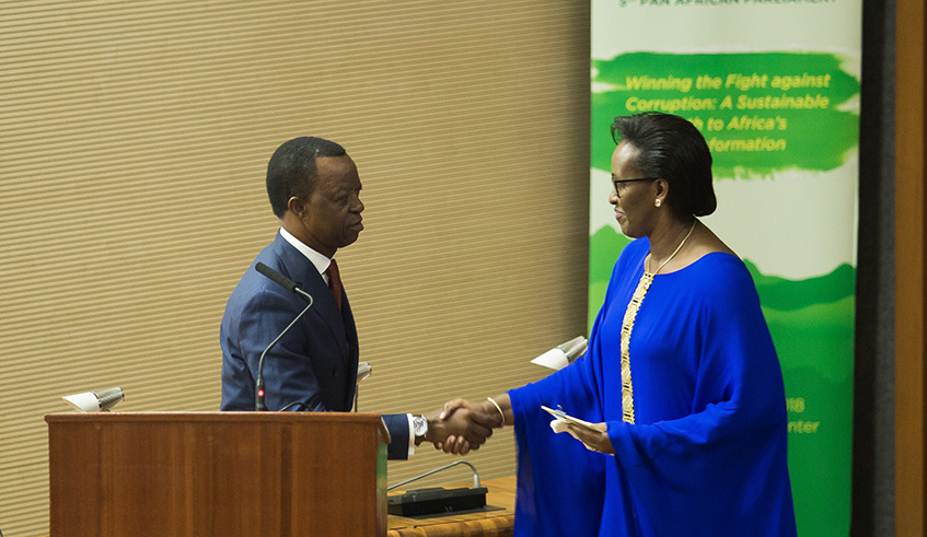 First Lady, Mrs Jeannette Kagame,  addresses the 11th Pan-African Parliament Conference on Womenâ€™s Rights at Parliament yesterday. Nadege Imbabazi.
