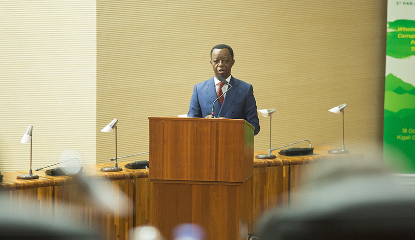 PAP President, Roger Nkodo Dang, speaks during one of the sessions at parliament on Wednesday. Nadege Imbabazi.