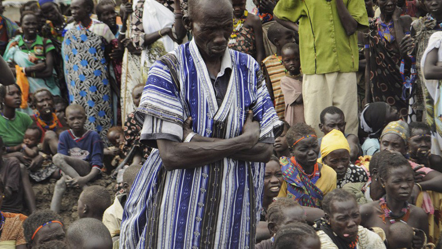 Victims of ethnic violence in Jonglei state, South Sudan, wait in line to receive emergency food rations at the World Food Program distribution centre in Pibor. Net photo.