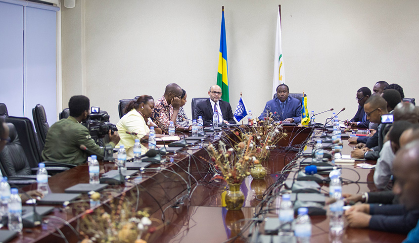 A journalist asks a question during the signing ceremony at Ministry of Finance and Economic planning yesterday. Nadege Imbabazi