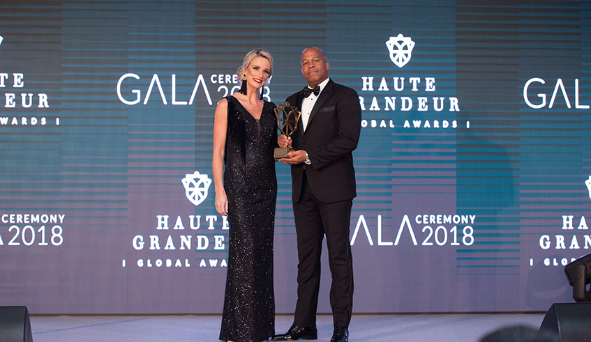 Denis Dernault, General Manager of Radisson Blu and Convention Centre receives one of the many awards won on the night.