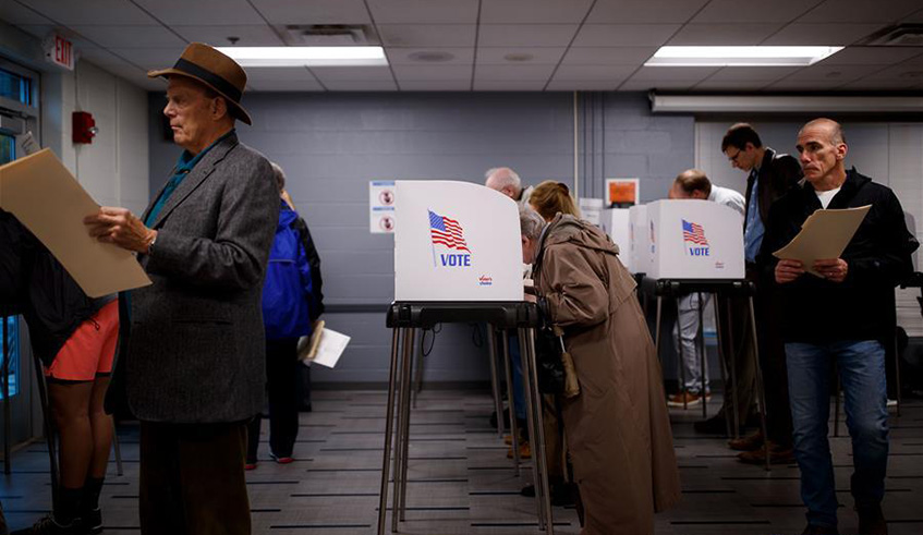 People vote during the midterm elections at a polling station in Bethesda, Maryland, Nov. 6, 2018. The U.S. Republican Party on Tuesday managed to maintain a Senate majority in the 2018 midterm elections, according to projections from multiple U.S. news outlets.