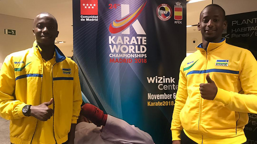 Espoir Ntungane (left) and Vanily Ngarambe (right) were the only Rwandan players at the World Senior Karate Championships in Madrid, Spain. Both suffered early exits from the competition. Courtesy.