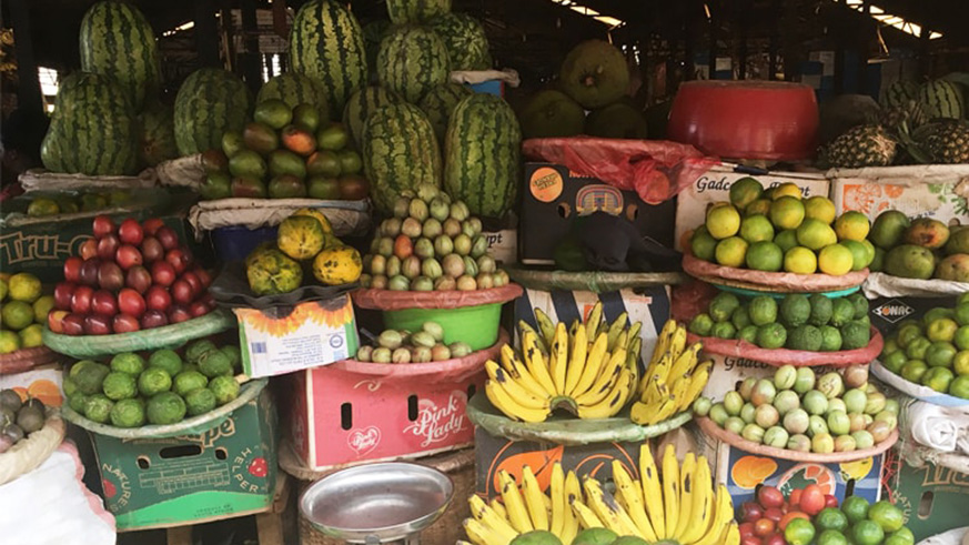 A fruit stall in a grocery market in Kigali. /Courtesy.