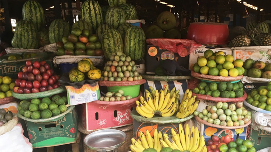 A fruit stall in a grocery market in Kigali. /Courtesy. A fruit stall in a grocery market in Kigali. /Courtesy.