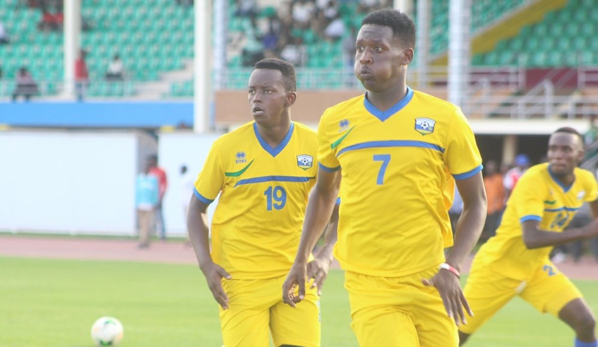 Abeddy Biramahire (#7) and Innocent Nshuti (#19), both based in Tunisia, will lead Rwandau2019s hunt for goals against DR Congo. File photo