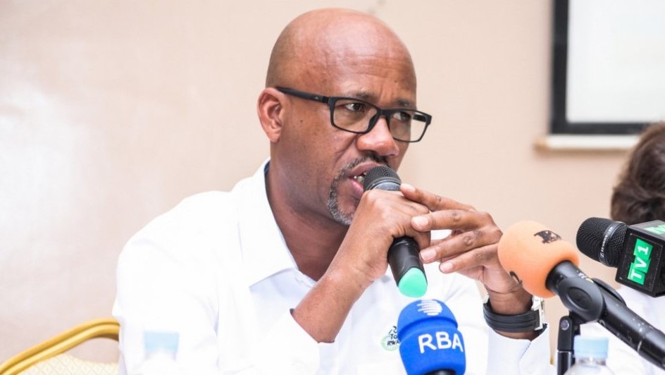 Rwanda Cycling Federation (Ferwacy) president, Aimable Bayingana, addresses a press conference after unveiling the 2019 Tour du Rwanda route on Thursday at Classic Hotel in Kigali. Courtesy