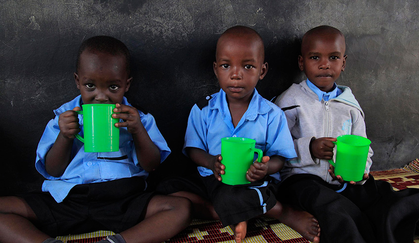Children take porridge at Mageragere Early Childhood Development Centre. File.