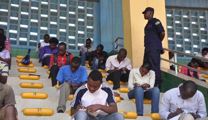 Driving licence seekers during a past provisional test at Amahoro Stadium. File.