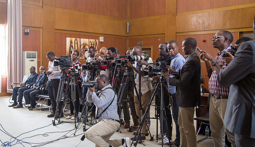 Journalists at the news conference in Kigali yesterday. Nadege Imbabazi