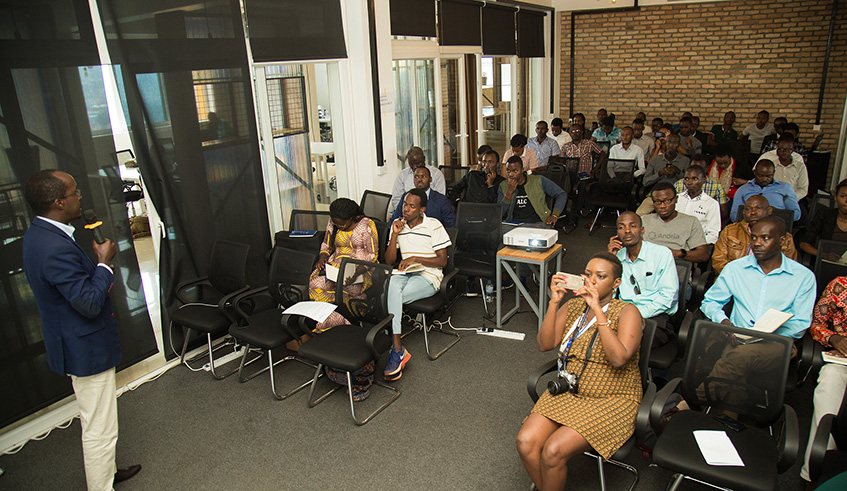 Uwajeneza, Andela country director, during the news conference yesterday. Nadege Imbabazi.