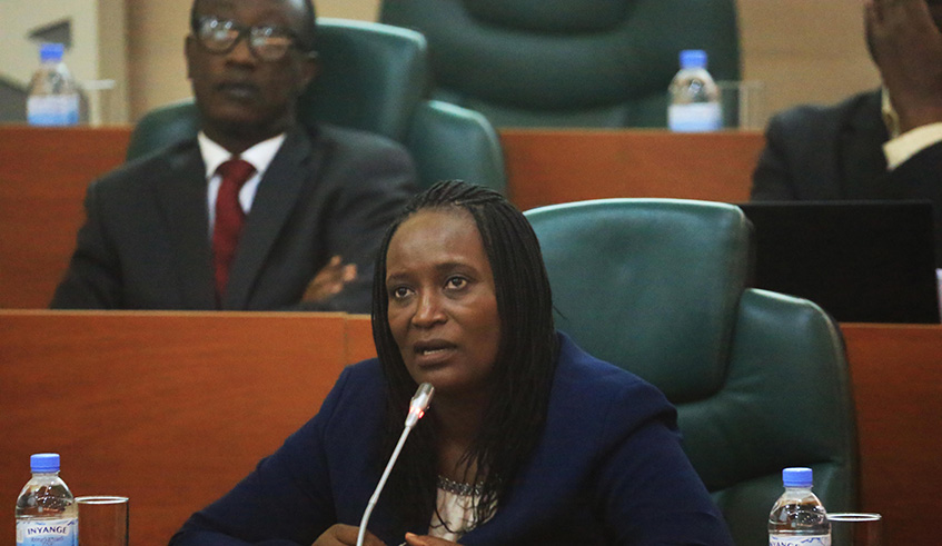 Senator Consolu00e9e Uwimana during the presentation of the report yesterday. Sam Ngendahimana.