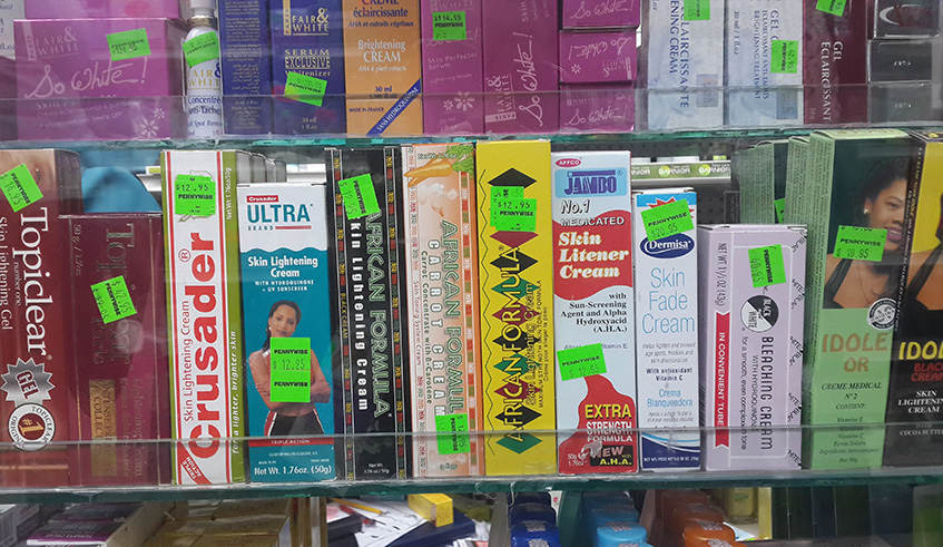Some of these skin bleaching creams are on the Rwandan market. Net photo.