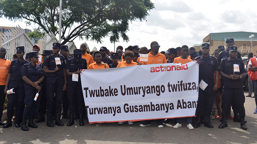 Members of the public during a walk on the occasion of the launch of the annual â€˜16 Days of Activism against Gender-Based Violenceâ€™ campaign in Kigali yesterday. The walk started from the Parliamentary Buildings in Kimihurura and ended at Amahoro National Stadium in Remera, where discussions were subsequently held.  This yearâ€™s campaign is running the national theme, â€˜Building the Family We Want. Say No To Child Defilementâ€™. Frederick Byumvuhore.