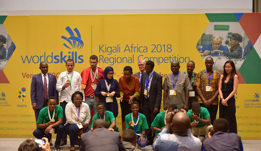 Medalists of Africa Skills Competition 2018 pose for a photo. Joseph Mudingu.