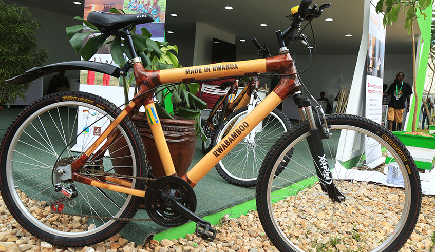 Locally made â€˜bamboo bicyclesâ€™ at the Made-in-Rwanda Expo in Gikondo yesterday. Sam Ngendahimana.