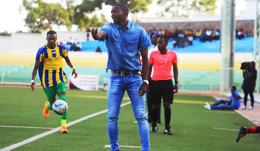 AS Kigali head coach Djuma Masudi looks dejected as he gives instructions to his players during the 1-0 defeat to Sunrise at Kigali Stadium on Thursday. Sam Ngendahimana.