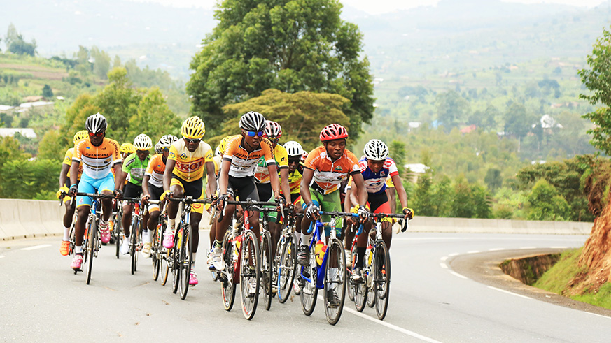 Juniors in the peloton climb Rugobagoba 