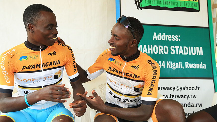 Les Amis sportif winners , Bernabe Gahemba (left) won the race in Juniors category as Seth won in U23 category