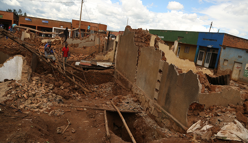Some of the houses that were demolished to pave way for exhumation of the victims after mass graves were discovered in Kabeza village, Kabuga I cell in Rusororo Sector, Gasabo District earlier this year. File.