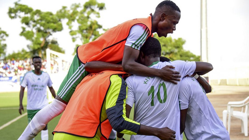 SC Kiyovu players celebrate after beating Rayon Sports 2-1 at Kigali Stadium on Sunday, their first victory over The Blues since April 2012. Courtesy.
