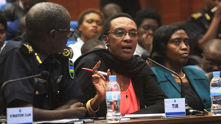 Transparency International Rwanda chairperson Marie Immaculu00e9e Ingabire (centre) gives her comment during an anti-corruption consultative meeting on Saturday. Sam Ngendahimana