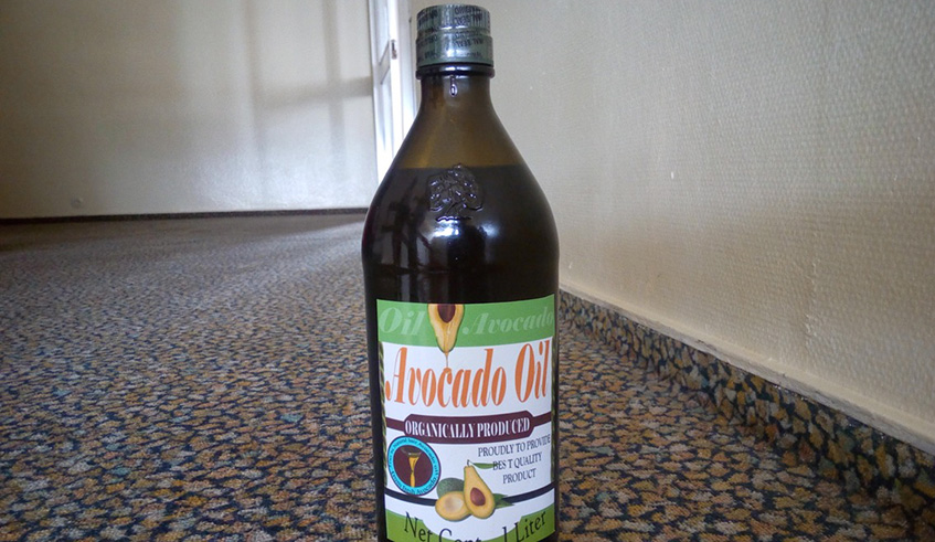 A bottle of avocado oil produced by Euphrosine Niyidukunda Mugeni.