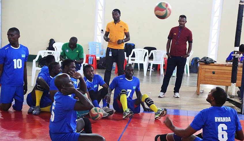 The national senior menu2019s sitting volleyball team during a past match against Gisagara. File.