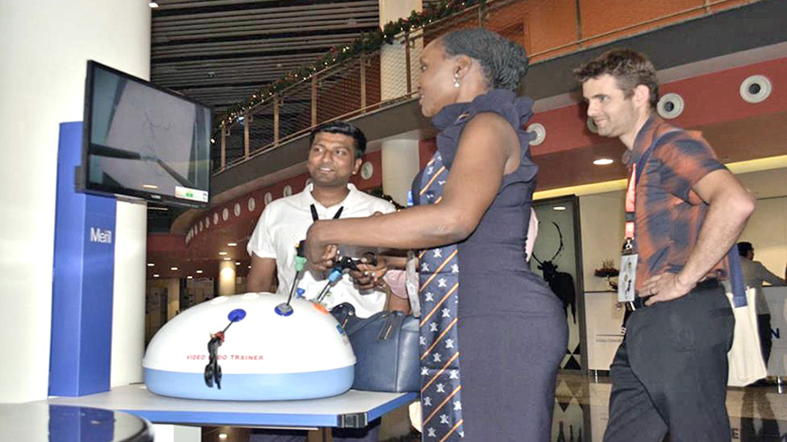 A demonstration by Meril staff during the exhibition in Kigali.