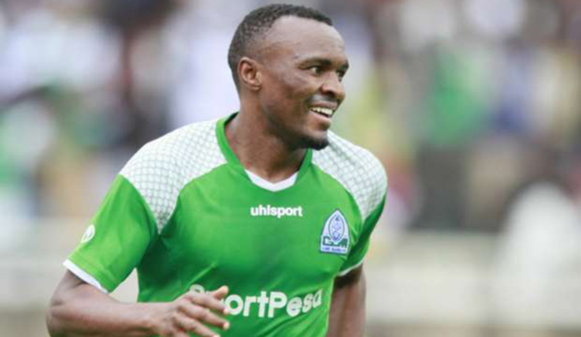Jacques Tuyisenge, 27, celebrates after scoring for Gor Mahia in a past Kenya Premier League match. Net photo.