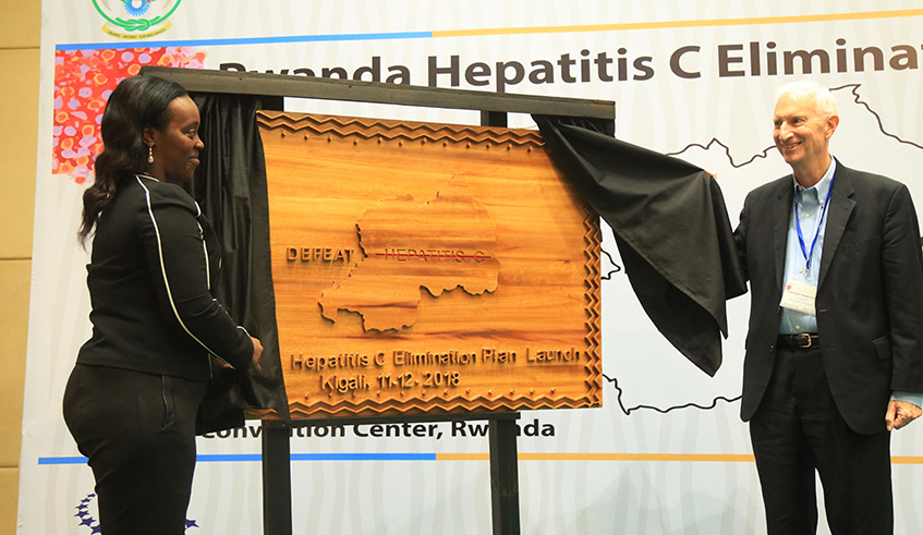 Minister for Health Diane Gashumba (left) and Ira Magaziner, the Chief Executive Officer of Clinton Health Access Initiative (CHAI), officially launch the campaign in Kigali yesterday. Sam Ngendahimana.