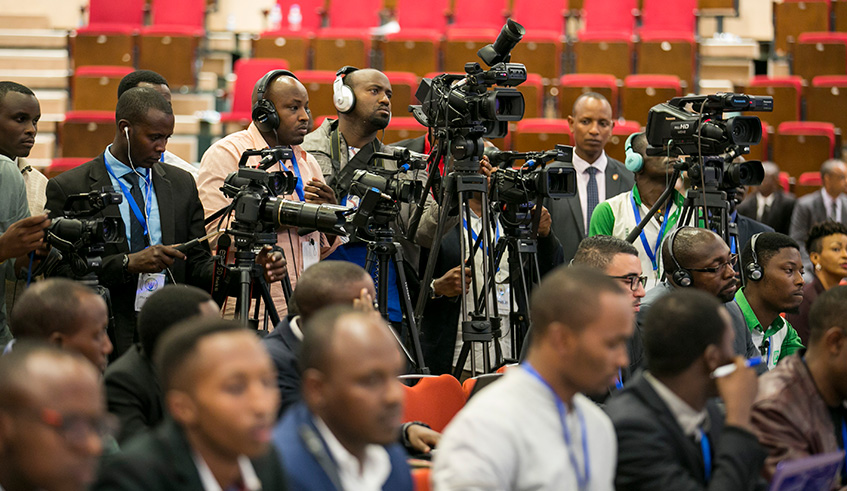 Journalists at President Kagameu2019s news conference shortly after the end of Umushyikirano. Village Urugwiro.