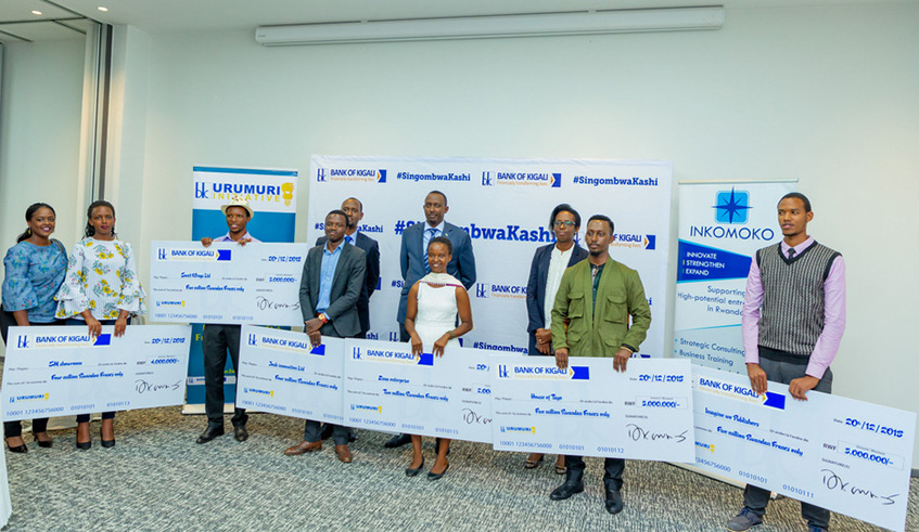 Bank of Kigali (BK) Thursday awarded six enterprises Rwf25 million worth of loans under its BK Urumuri initiative, a programme through which the bank gives interest-free funding to high potential projects. Courtesy.