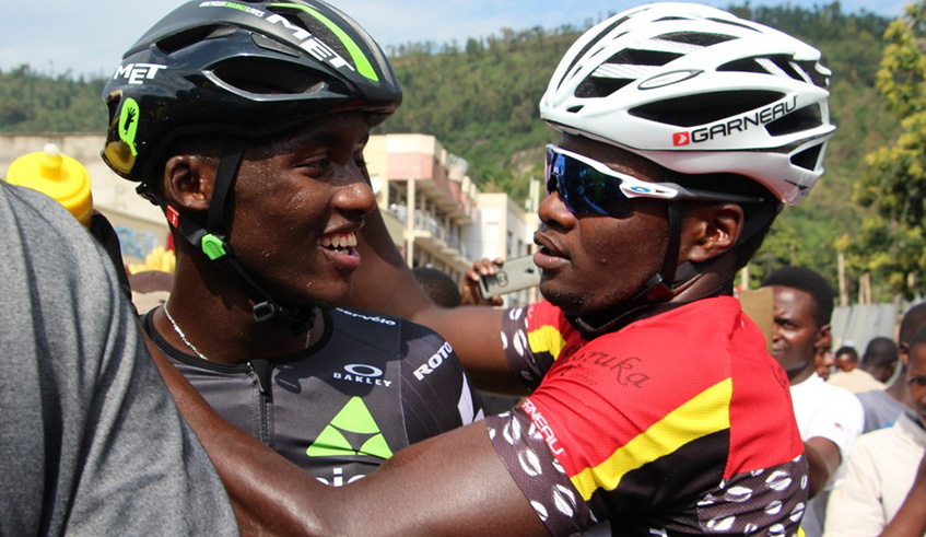 The reigning Tour du Rwanda champion Samuel Mugisha (left) and Bonaventure Uwizeyimana (right) are part of the six-rider Team Rwanda that will represent the country at the 2019 La Tropicale Amissa Bongo next month. File.