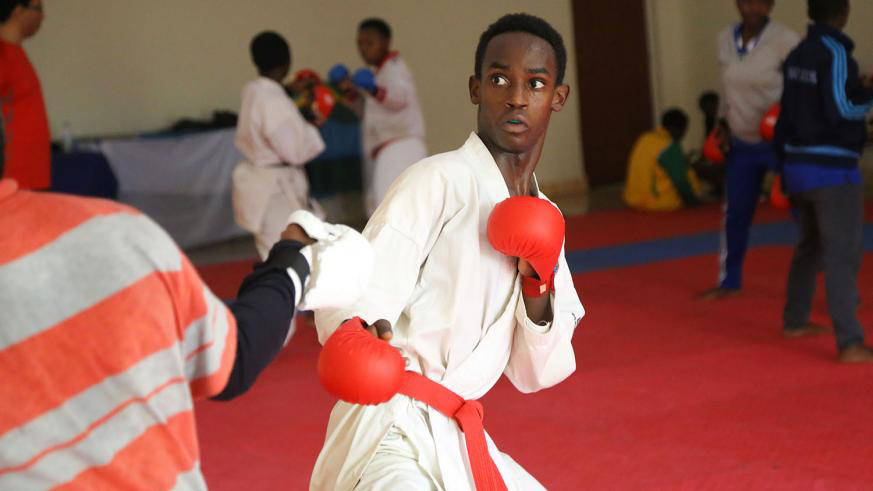 Maic Shyaka Ndutiye, 17, became Rwandau2019s first and only karateka to ever win a gold medal on continental scene at this yearu2019s African Championships staged at Intare Conference Arena in Kigali. File photo.