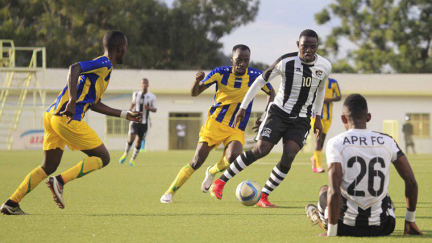 Muhadjiri Hakizimana (with the ball) will start in the midfield for APR. File photo.