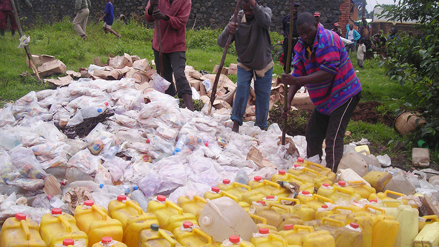 A collection of assorted drugs before they were destroyed in Burera District, The districts of Burera, Gicumbi and Bugesera conducted separate mass exercise to destroy drugs. Sam Ngendahimana.