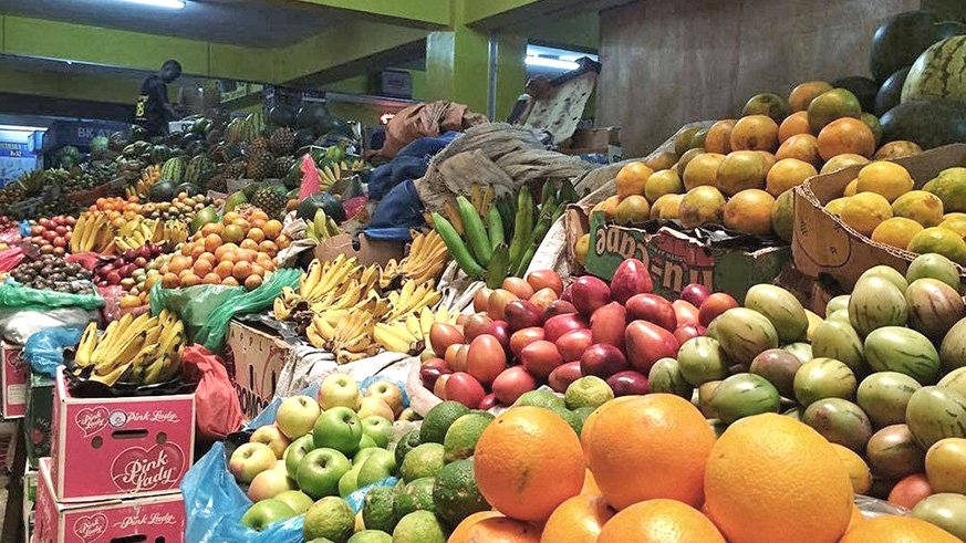 A fruit stall inside Kigali City Market. People living with HIV should  eat enough food every day and a balanced diet.P/Net photo