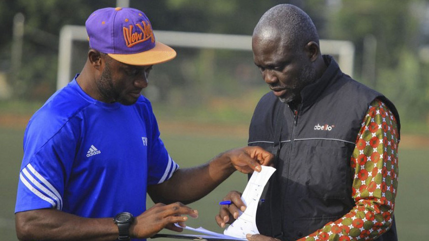 Sau00efd Abed Makasi (left) currently serves as Espoir FCu2019s assistant coach, since his retirement as a player from the same club last year. Courtesy.