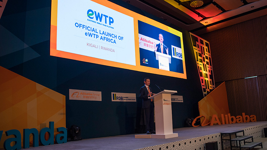 Chinese billionaire and founder of Alibaba Group speaks at the launch of the Electronic World Trade Platform (eWTP) in Kigali in October this year. The platform is expected to give local SMEs access to international market.  Village Urugwiro.