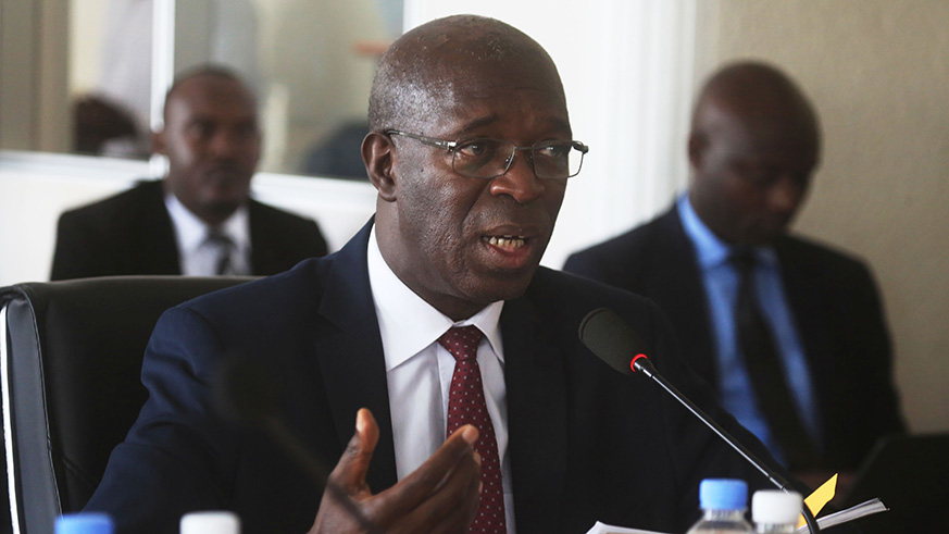 Ombudsman Anastase Murekezi addresses the General Assembly of the National Consultative Forum of Political Organisations in Kigali yesterday. Sam Ngendahimana.