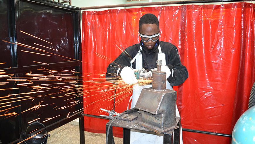 A student during a welding practical session. The Labour Force Survey found that graduates in TVET were more successful than those in general education. Net photo.